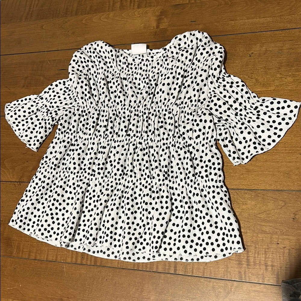 Zara Black and White Polka Dot Blouse with Flared Hem